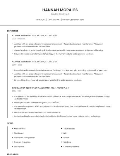Course Assistant Resume