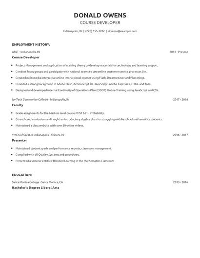Course Developer Resume
