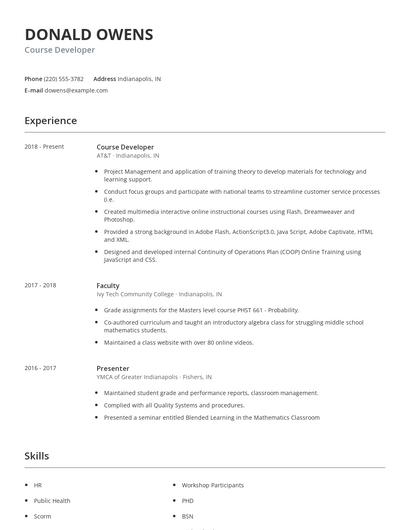Course Developer Resume