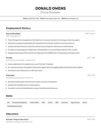 Course Developer Resume