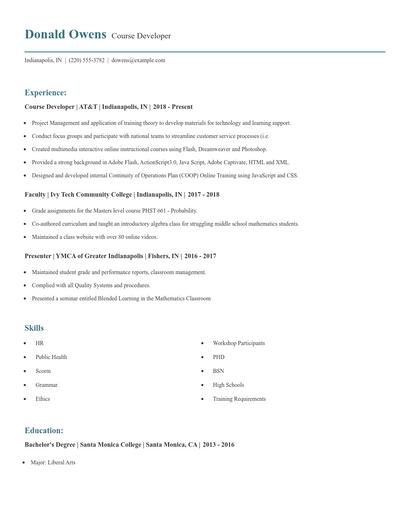 Course Developer Resume