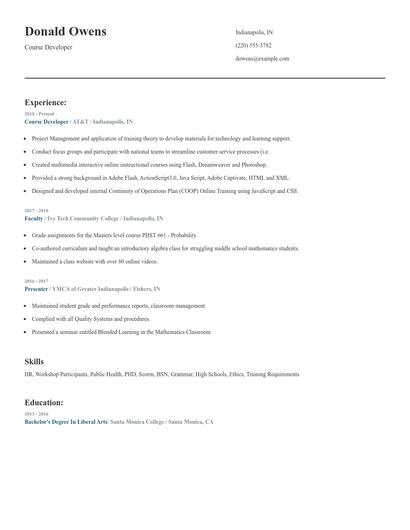 Course Developer Resume