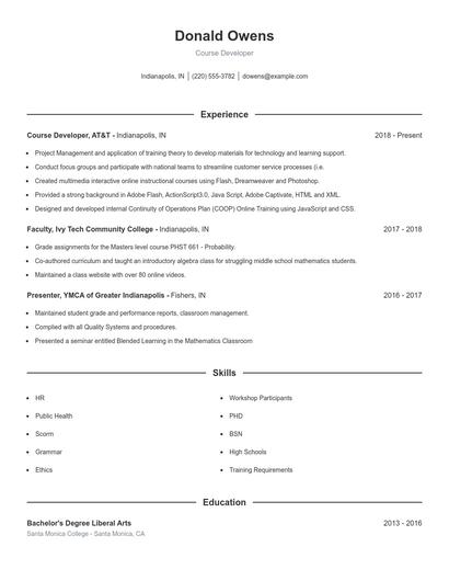 Course Developer Resume