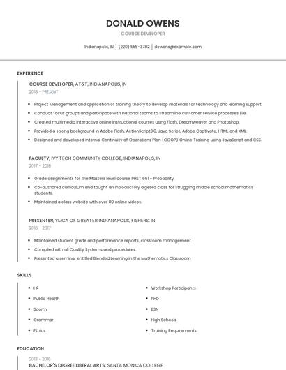 Course Developer Resume
