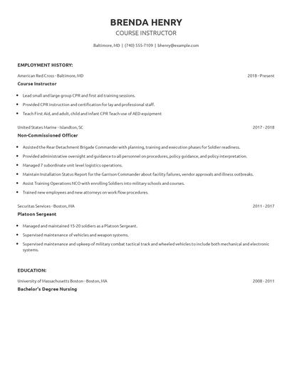 Course Instructor Resume
