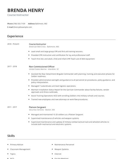 Course Instructor Resume