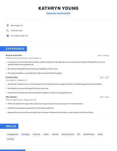 Course Instructor Resume