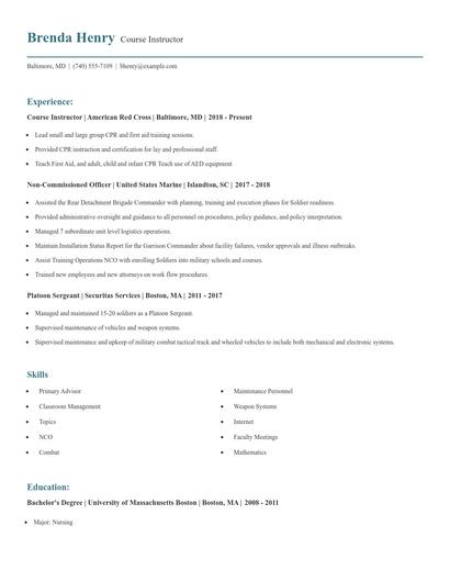 Course Instructor Resume