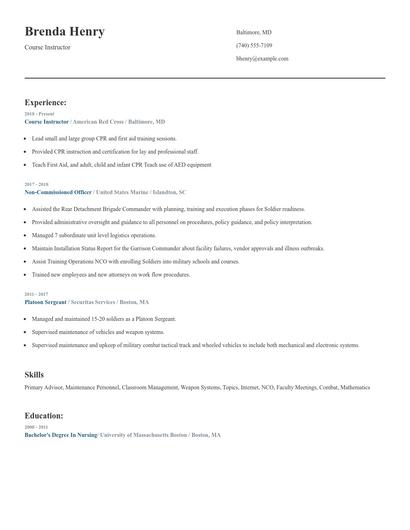 Course Instructor Resume