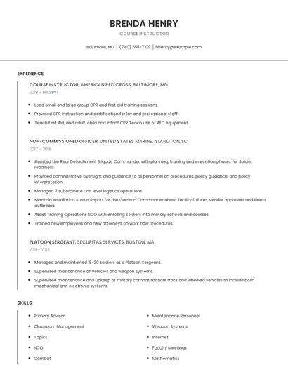 Course Instructor Resume