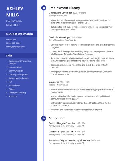 Courseware Developer Resume