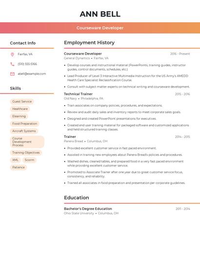 Courseware Developer Resume
