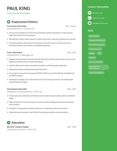Courseware Developer Resume