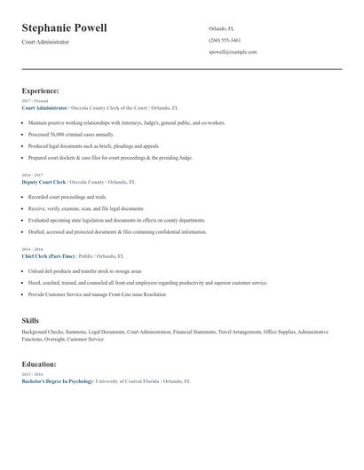 Court Administrator Resume
