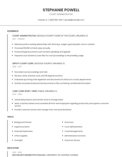 Court Administrator Resume
