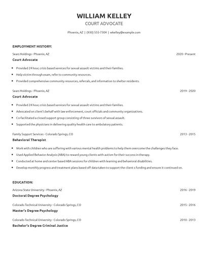 Court Advocate Resume
