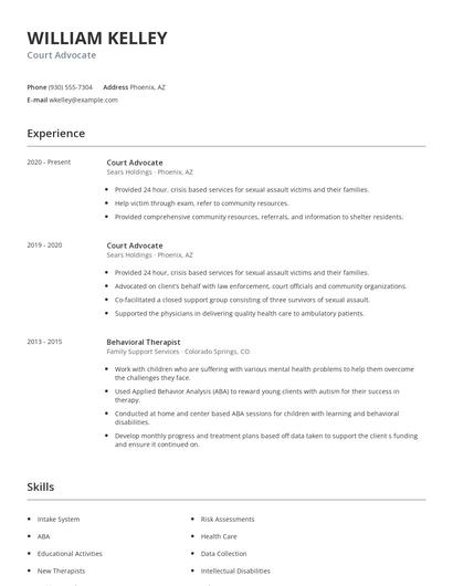 Court Advocate Resume