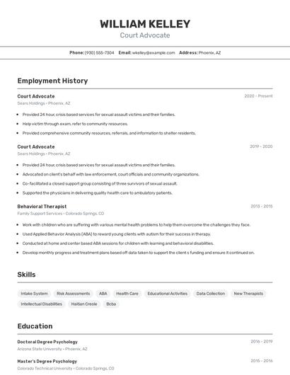 Court Advocate Resume