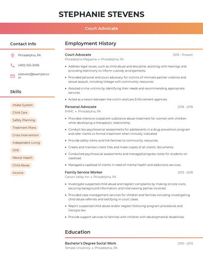 Court Advocate Resume