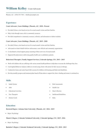 Court Advocate Resume