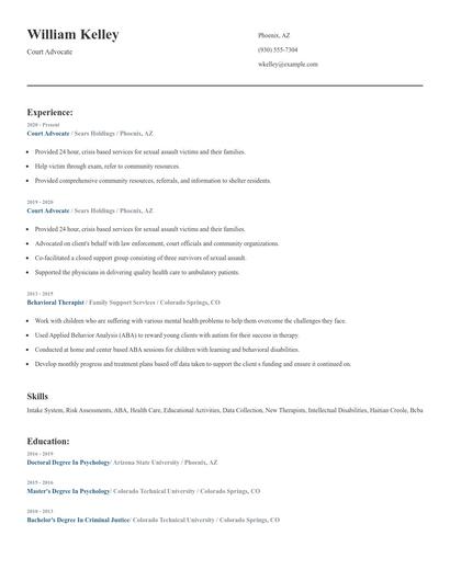 Court Advocate Resume