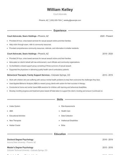 Court Advocate Resume