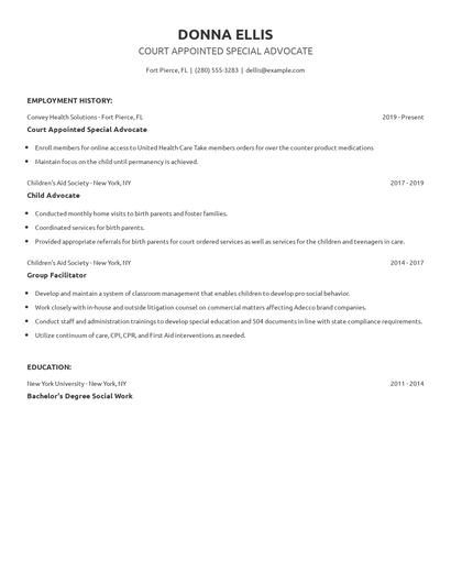 Court Appointed Special Advocate Resume