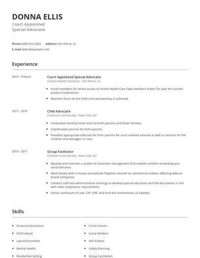 Court Appointed Special Advocate Resume