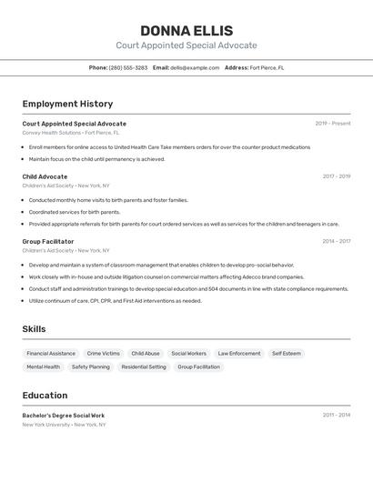 Court Appointed Special Advocate Resume