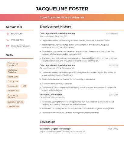 Court Appointed Special Advocate Resume