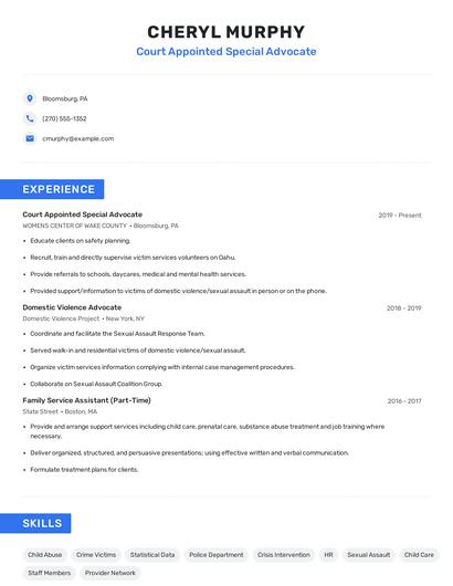 Court Appointed Special Advocate Resume