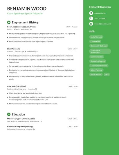 Court Appointed Special Advocate Resume