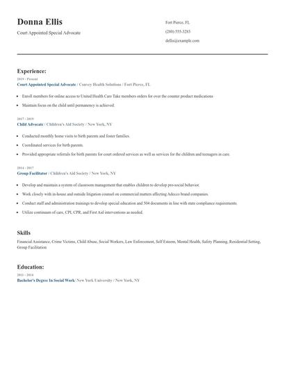 Court Appointed Special Advocate Resume