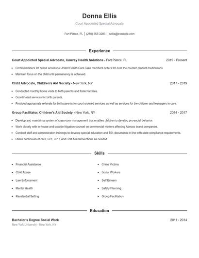 Court Appointed Special Advocate Resume