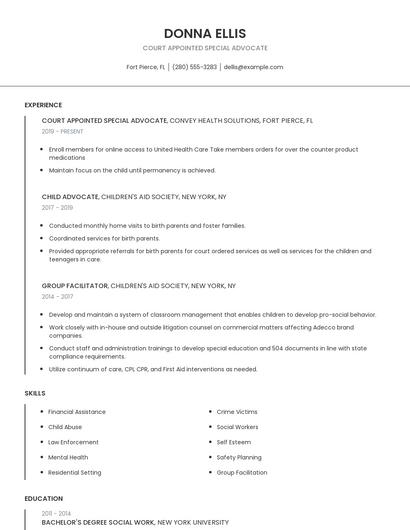 Court Appointed Special Advocate Resume