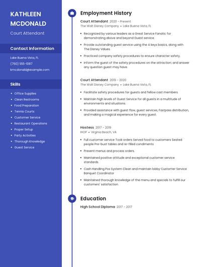 Court Attendant Resume