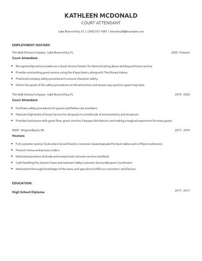 Court Attendant Resume