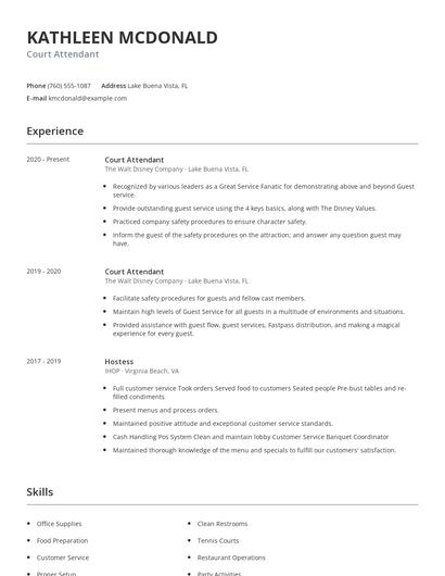 Court Attendant Resume