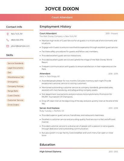 Court Attendant Resume