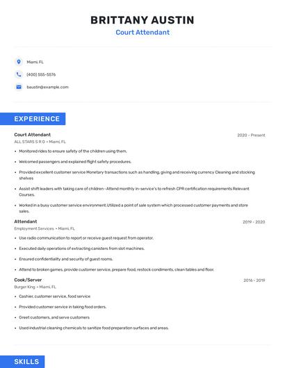 Court Attendant Resume