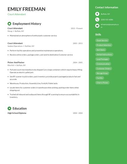 Court Attendant Resume