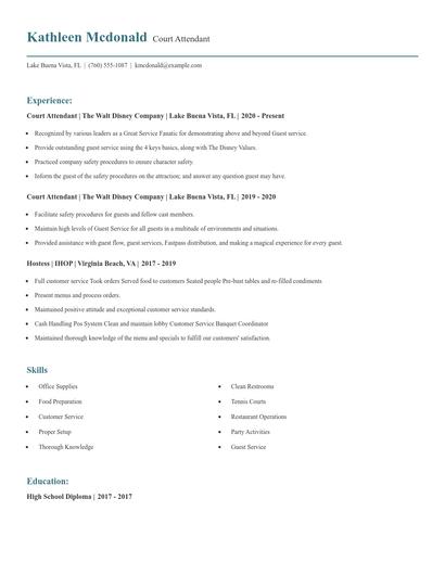 Court Attendant Resume