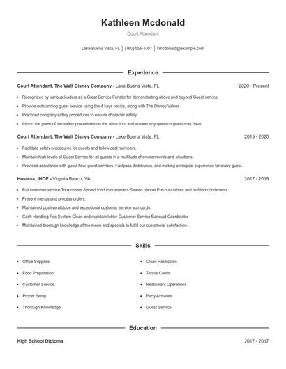 Court Attendant Resume