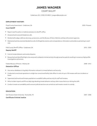 Court Bailiff Resume
