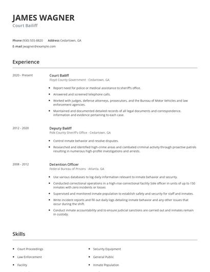 Court Bailiff Resume