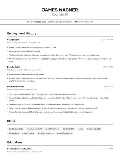Court Bailiff Resume