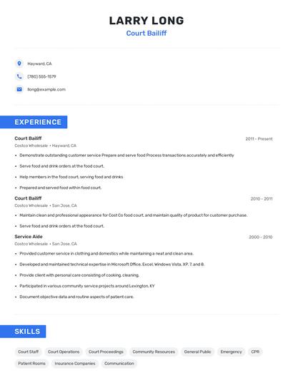 Court Bailiff Resume