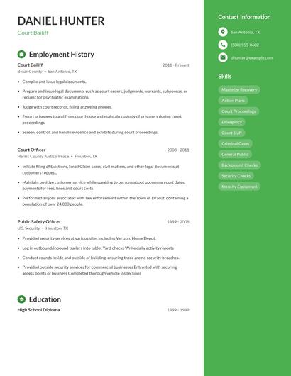 Court Bailiff Resume