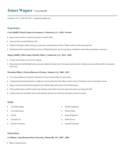 Court Bailiff Resume