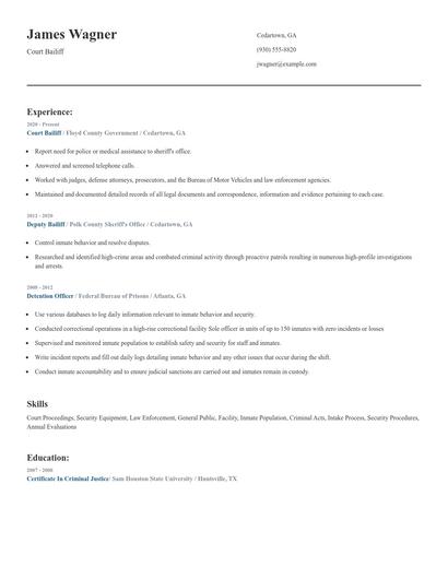 Court Bailiff Resume